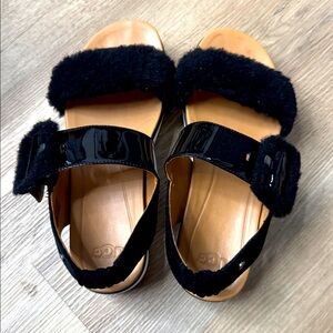 UGG Black Sandals with Shearling Straps